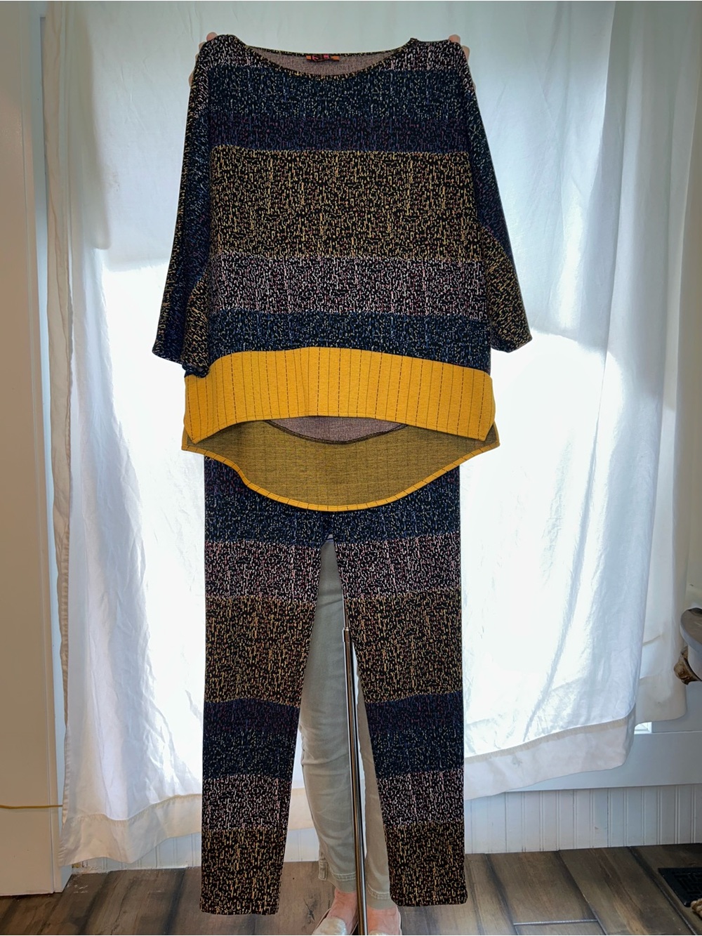 Cozy Knit Two-Piece Jumpsuit Set - Navy & Mustard